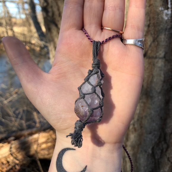 Amethyst Raw Macrame Necklace - Picture 5 of 7